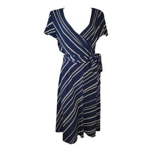 Boston Proper Dress Womens Size 12 Blue Chain Pattern Belted Career Work Office